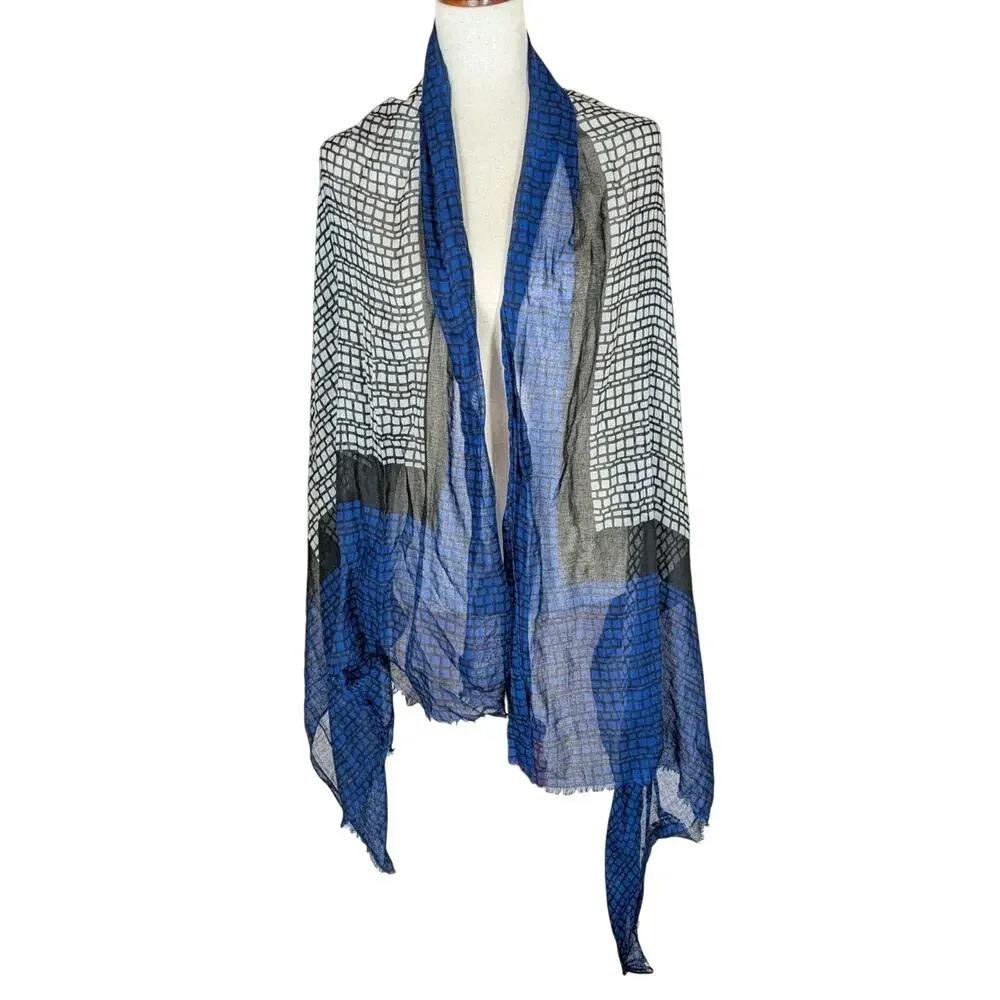 Calvin Klein Blue Black Cream Geometric Scarf 72”x 36
